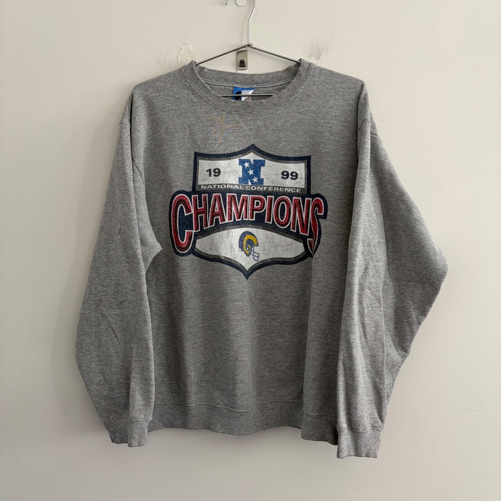 Vintage SPL 28 St Louis Rams 1999 NFC Champions Sweatshirt Grey Mens XL